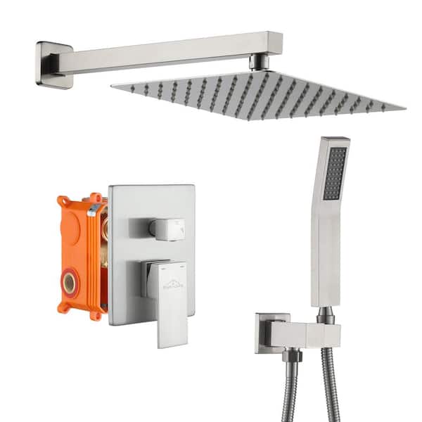 Boyel Living 1-Spray Patterns with 2.5 GPM 10 in. Wall Mount Dual Shower Heads with Pressure Balance Valve in Brushed Nickel