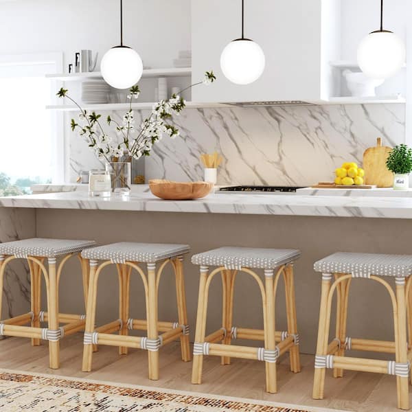 Butler Specialty Company Riviera 24 in. Seat Height Gray and White Square Rattan Backless Counter Stool
