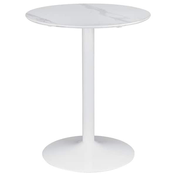 Coaster Arkell White Faux Marble Top Round Pedestal Counter Height Dining Table Seats 2