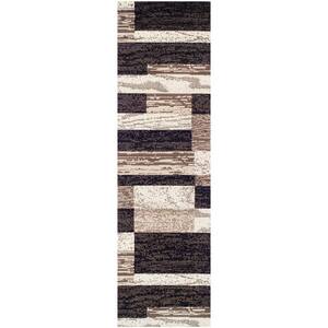 10 ft. Chocolate Patchwork Power Loom Stain Resistant Runner Rug
