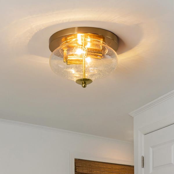 EDISLIVE Razia 11 in. 2-Light Gold Clear Seed Glass Flush Mount Light