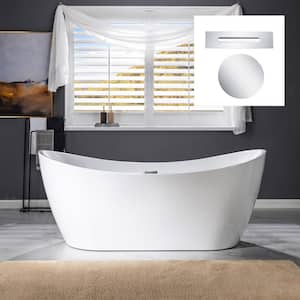 Elevate 71 in. Acrylic FlatBottom Double Slipper Bathtub with Polished Chrome Overflow and Drain Included in White