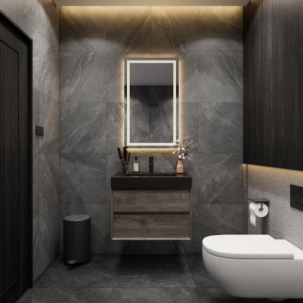 BV Better Vanity MIA 30 in. W x 20 in. D x 24 in. H Single Sink Floating Bath Vanity in Gray Oak with Black Stainless Steel Top