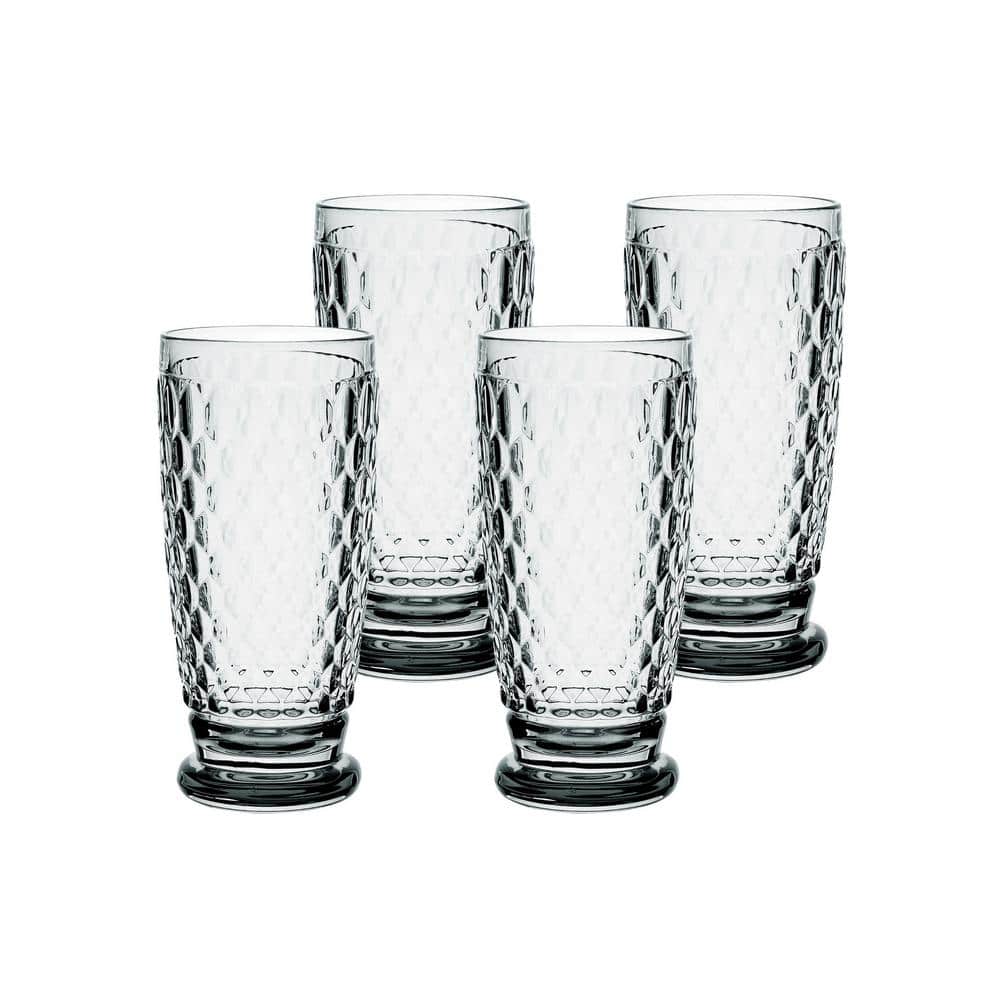 Boston Clear Faceted Crystal Highball Glasses, Set of 4