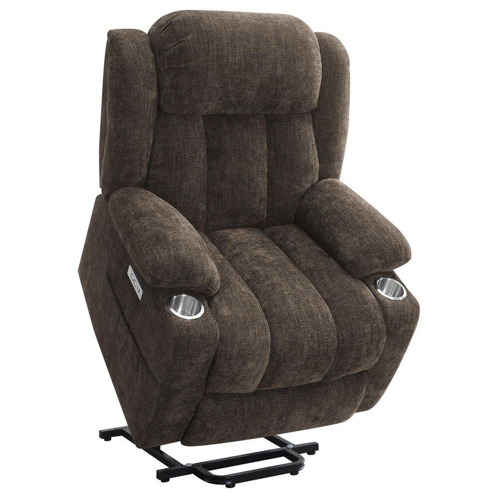 Houston Dark Brown Upholstered Power Lift Recliner Chair