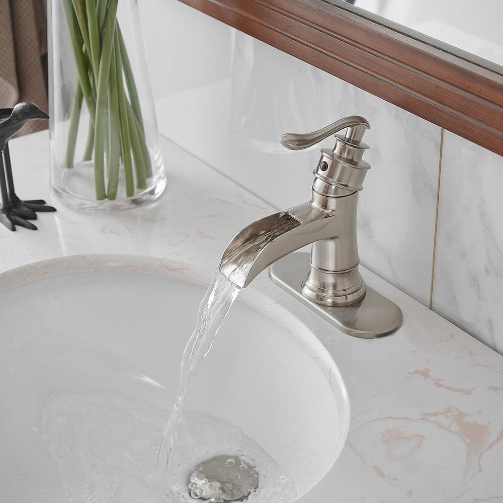 Brushed Nickel Single-Handle Waterfall Bathroom Faucet