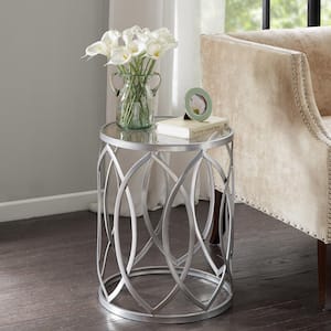 Coen 16.25 in. Grey Round Glass End Table with Eyelet