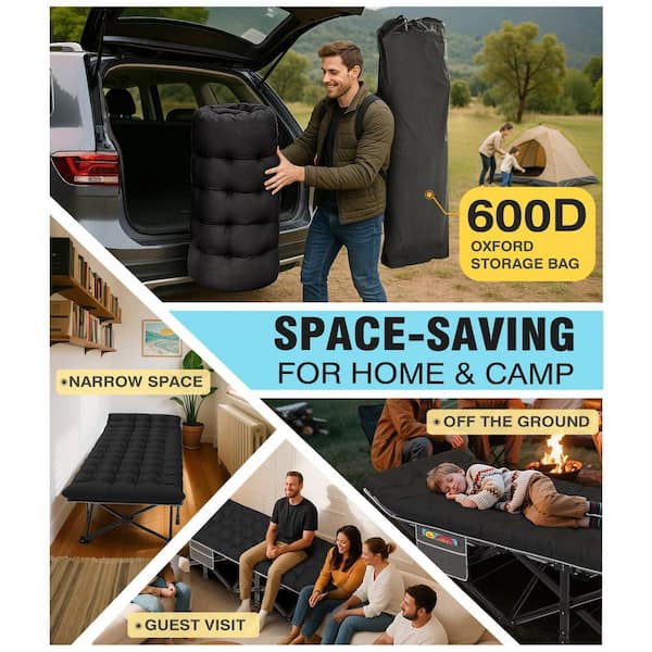 800 lbs. Heavy-Duty Folding Camping Cot, 1200D Dual-Layer Fabric, 10-Leg Steel Support, Rapid Fold