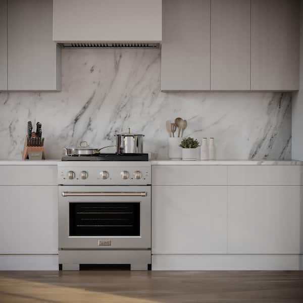 30 in. 4.2 cu. ft. Paramount Gas Range with 4 Burner Cooktop and Convection Gas Oven in Satin Stainless Steel