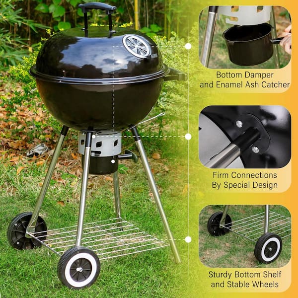 PHI VILLA 18 in. Kettle Charcoal Grill in Black THD-E02GR002 - The Home