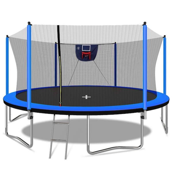 FLIPZA 15 ft. Trampoline with Basketball Hoop and Enclosure Net in Blue