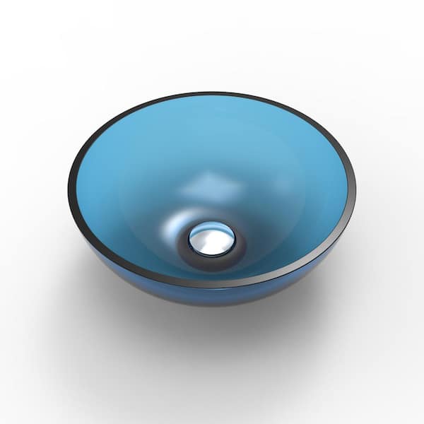 Unbranded - Blue Stone Resin Round Bathroom Vessel Sink with Pop-Up Drain, Modern Above Counter Bathroom Lavatory Vanity Vessel Sink