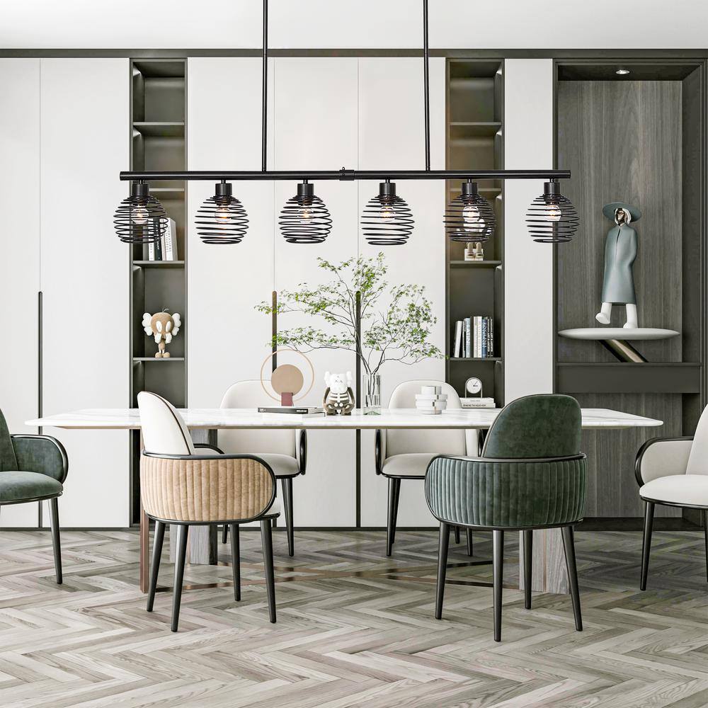 Black Metal 6-Light Linear Pendant with Globe Shades