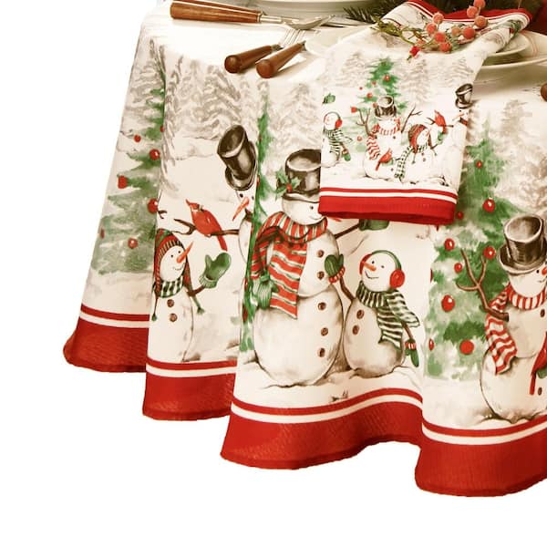 Threadmade Home Snowman Winterland Holiday Snowflake Round Tablecloth, Multicolor - 70"W x 70"L Round