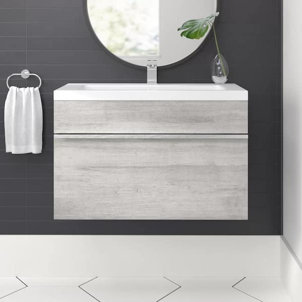 Cutler Kitchen and Bath Trough 24 in. W x 16 in. D x 15 in. H Single Sink Wall Bathroom Vanity in Soho with Cultured Marble Top in White