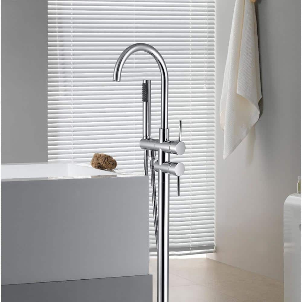 Chrome Freestanding Bathtub Faucet with Handheld Shower