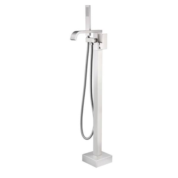 Inner Decor Hicks Single-Handle Freestanding Floor Mount Tub Waterfall Faucet with Hand Shower in Brushed Nickel