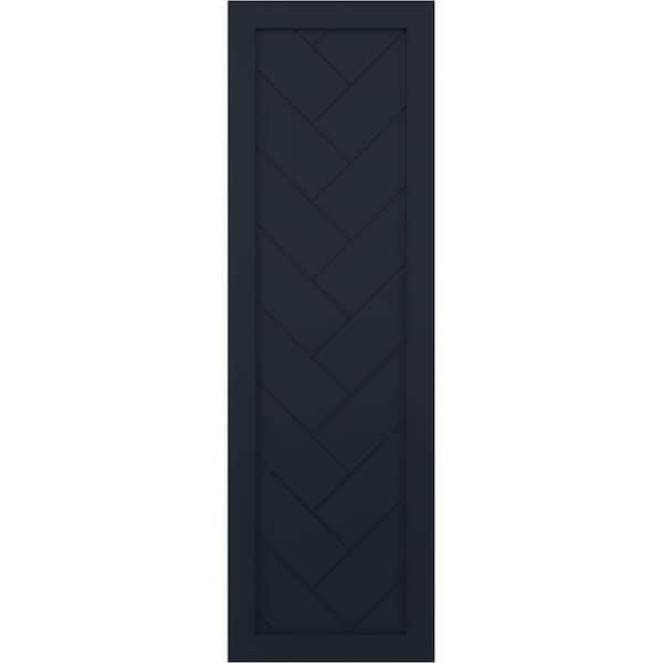 Ekena Millwork 15 in. x 64 in. PVC Single Panel Herringbone Modern Style Fixed Mount Board and Batten Shutters Starless Night Blue