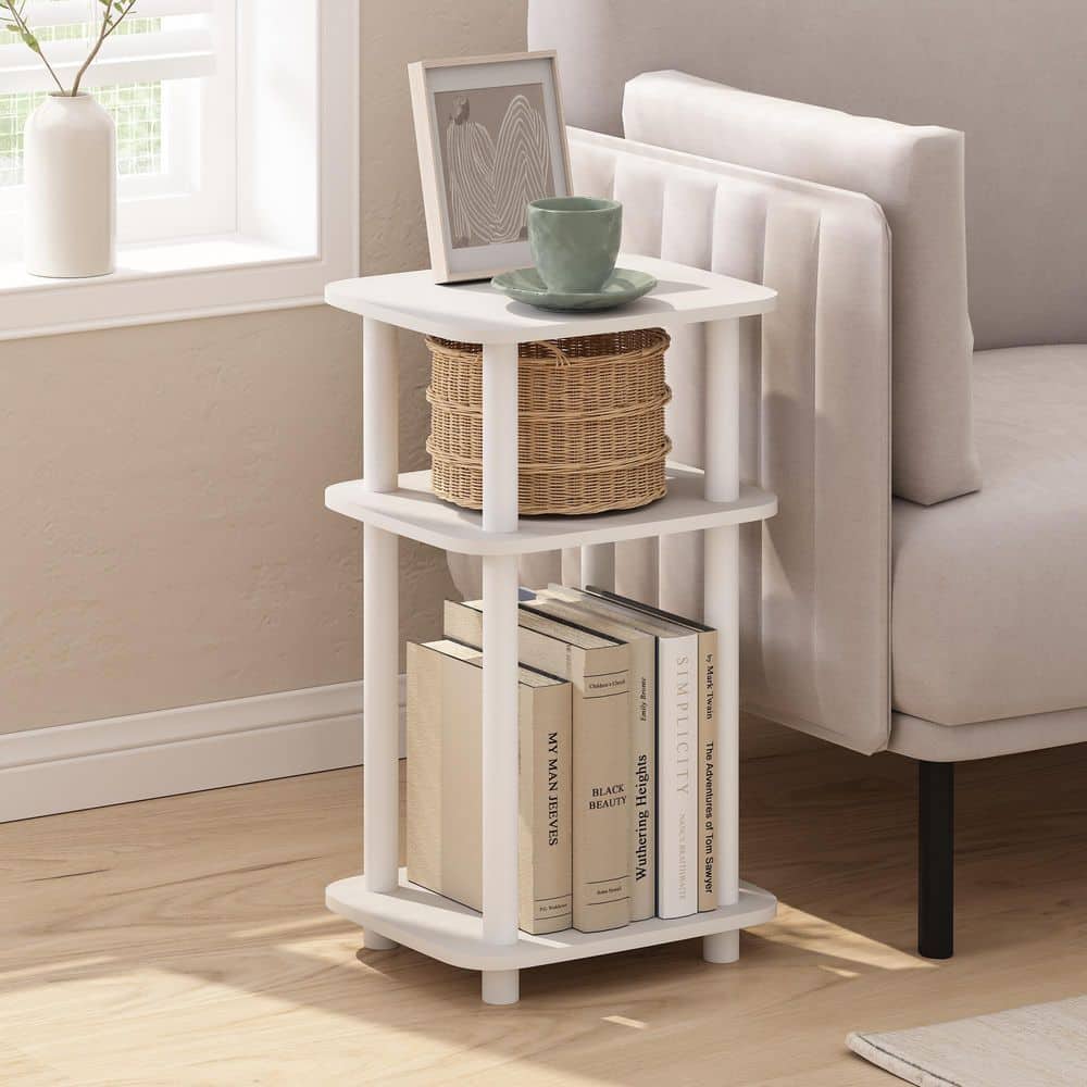 Just 13.15 in. White/White Rounded Rectangle Wood End Table