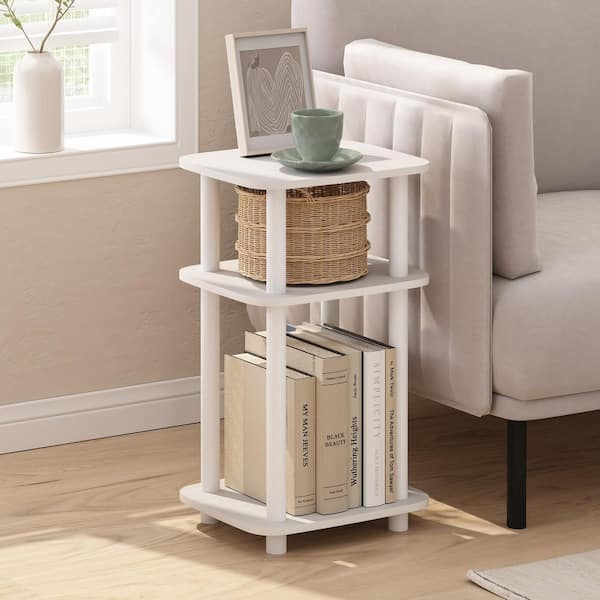 Just 13.15 in. White/White Rounded Rectangle Wood End Table