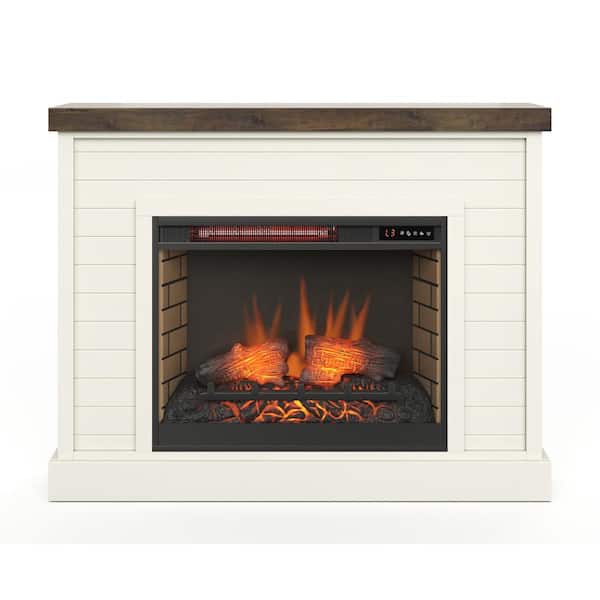 48 in. Electric Fireplace TV Stand With Mantel, Remote Control, Jasmine -Watthite and Barn-Wattood Finish
