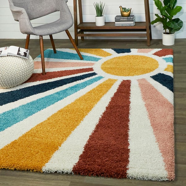 Helia Yellow 5 ft. x 7 ft. Geometric Shag Area Rug