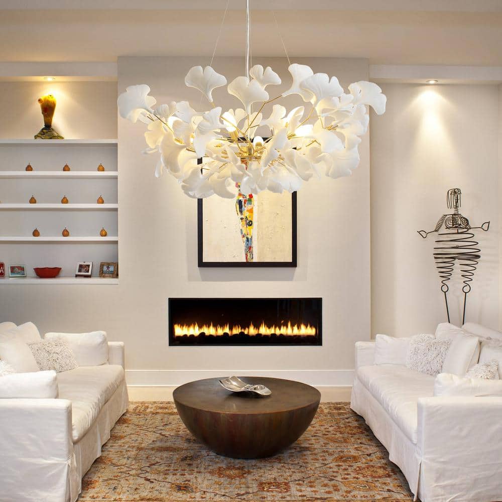YUYI 8-Light Gold Chandelier, Luxury Ginkgo Branch