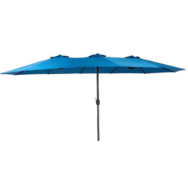 SUNRINX 14.8 ft. Steel Market Double Sided Outdoor Patio Umbrella Rectangular Large with Crank in Dark Blue