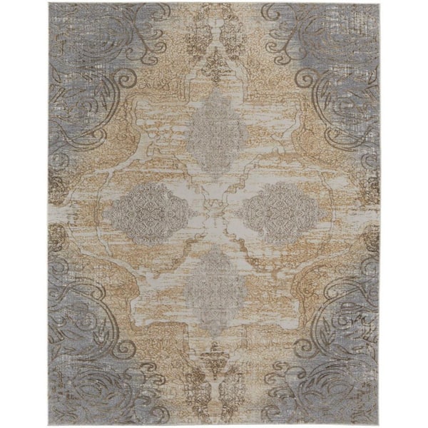 Tan, Gray 2 ft. x 3 ft.  Floral Area Runner