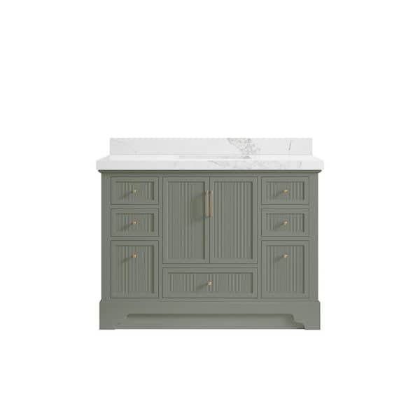Willow Collections Alys 48 in. W x 22 in. D x 36 in. H Single Sink Bath Vanity in Evergreen with 2 in. Calacatta Nuvo Quartz Top