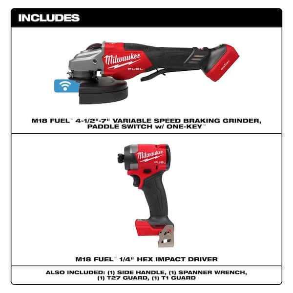 M18 FUEL 18-Volt Lithium-Ion Brushless Cordless 7 in. Braking Grinder with Variable Speed w/ Impact Driver