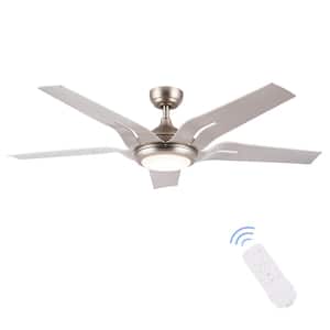 56 in. Modern LED Indoor Brushed Nickel Ceiling Fan with Remote Control and 6 Speeds