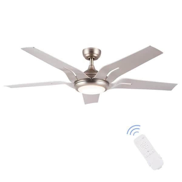 Merra 56 in. Modern LED Indoor Brushed Nickel Ceiling Fan with Remote Control and 6 Speeds