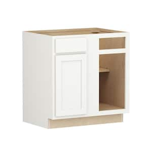 Shaker Partial Overlay 33 in W x 24 in D x 34.5 in H Plywood Assembled Blind Corner Base Kitchen Cabinet in Linen White