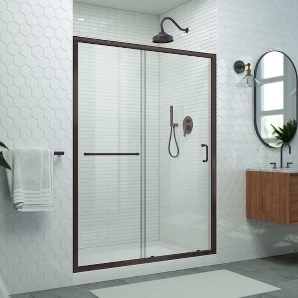 DreamLine Levantine 56-60 in. W x 72 in. H Semi-Frameless Sliding Shower Door, Clear Glass in Oil Rubbed Bronze