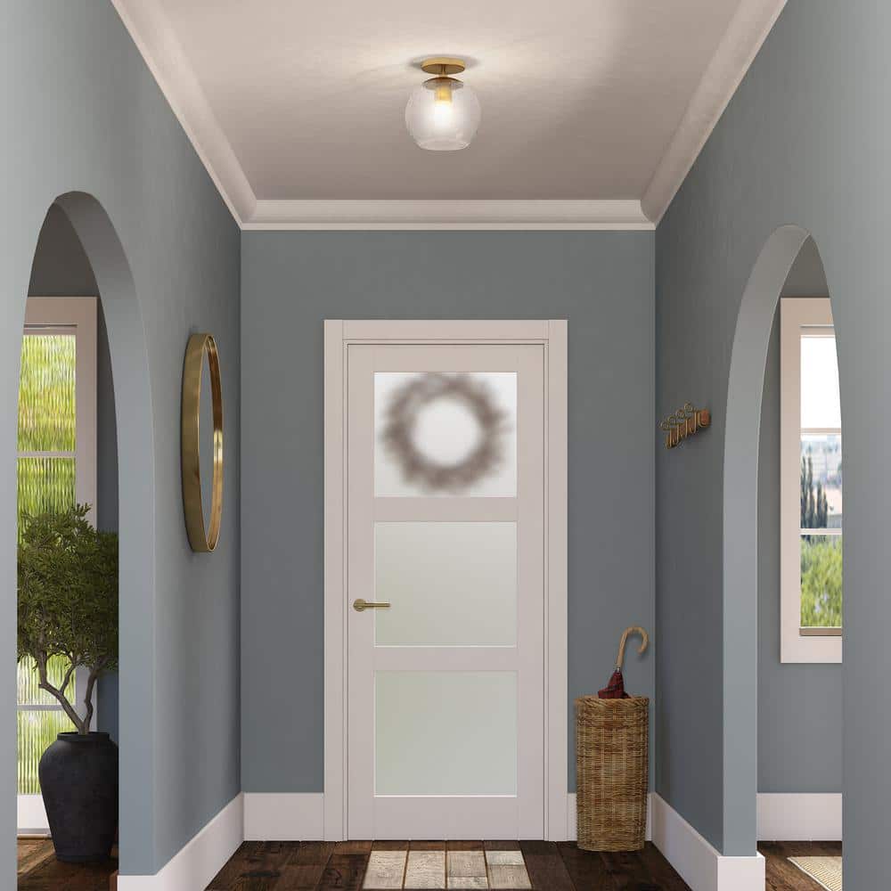 Bartlett Brass Globe 9'' Flush Mount Ceiling Light with Seeded Glass
