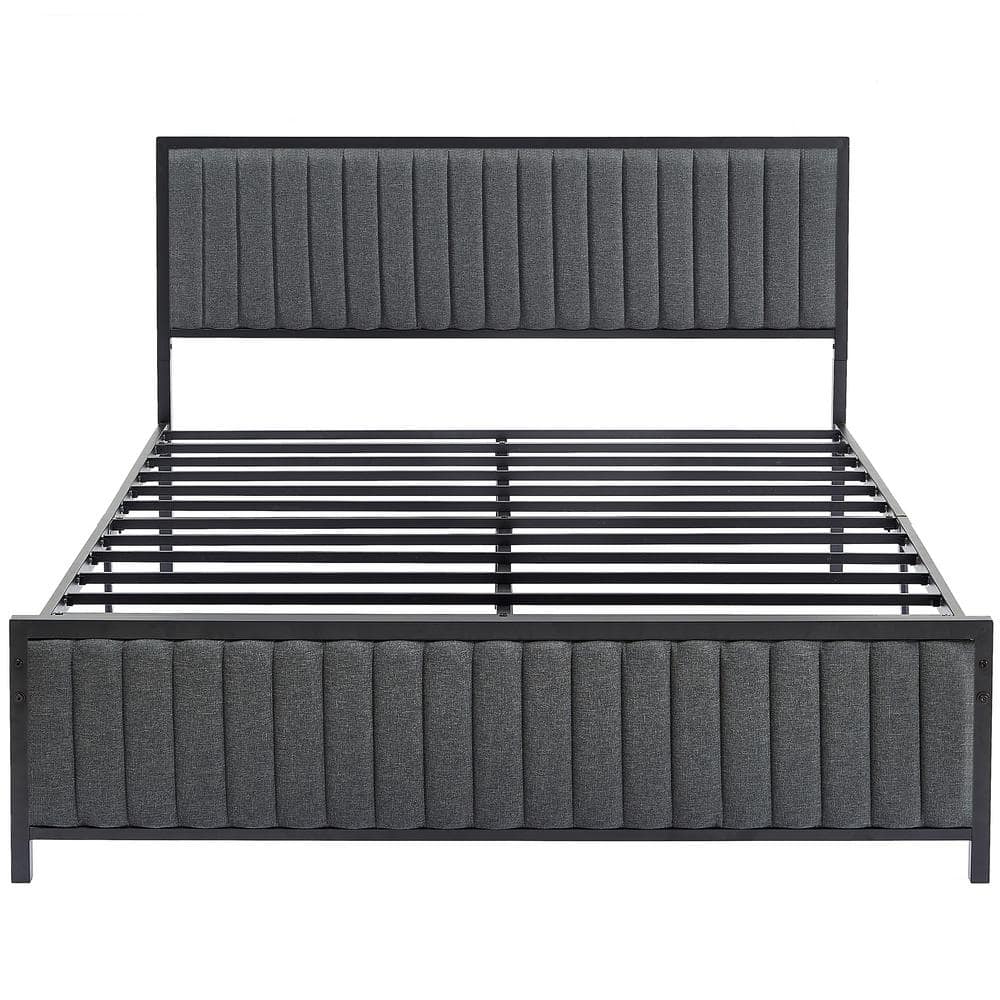 VECELO Bed Frame, Gray Metal Frame, Full Heavy-Duty Metal Foundation ...