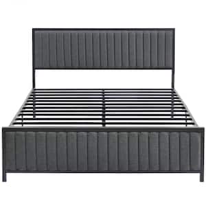 Bed Frame, Gray Metal Frame, Full Heavy-Duty Metal Foundation, Platform Bed with Upholstered Headboard