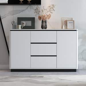 White Accent Storage Cabinet with 3-Drawers and Adjustable Shelves, Floor-Standing Sideboard