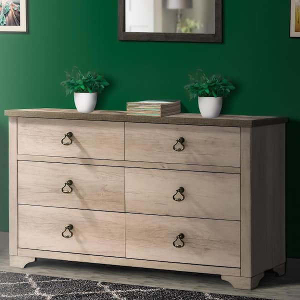 16 in. Brown 6-Drawer Wooden Dresser Without Mirror