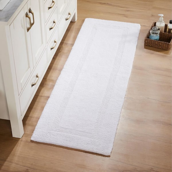 Better Trends Lux Collection White 20 in. x 60 in. 100% Cotton Reversible Race Track Pattern Bath Mat