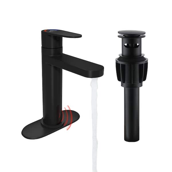 Dimakai Touchless Sensor Mid Arc Bathroom Sink Faucet with Pop-Up Drain and Lever Handle in Matte Black