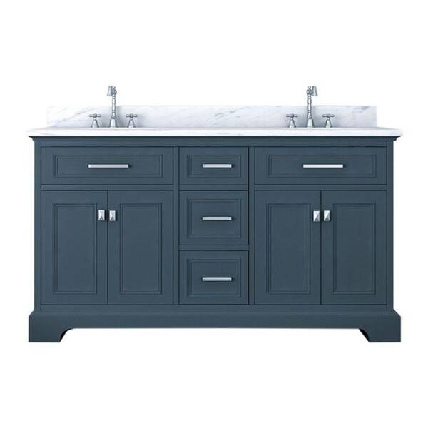 Alya Bath Yorkshire 61 in. W x 22 in. D Double Bath Vanity in Gray with Marble Vanity Top in White with White Basin