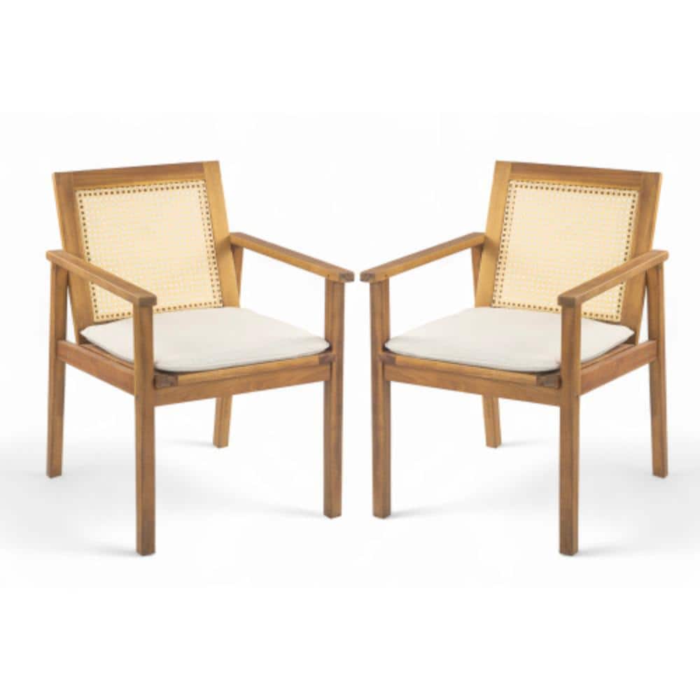 Set of 2 Acacia Wood Outdoor Dining Chairs with Beige Cushions, Weather Resistant price history on PriceWatchPro