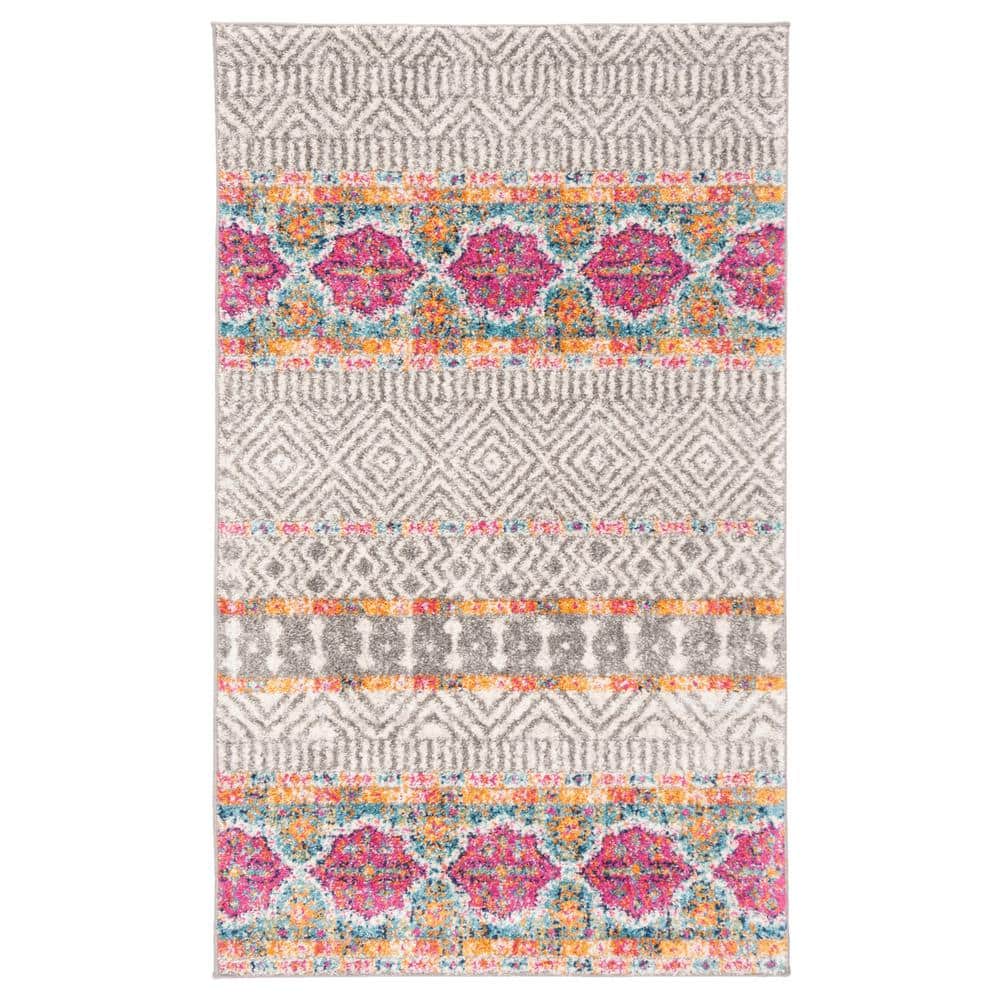 Ivory & Grey Boho Chic Synthetic Reversible Area Rug - 2'3" x 4'