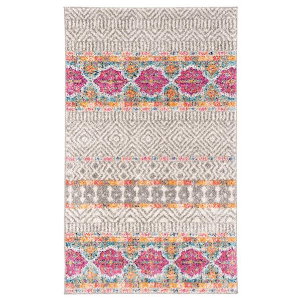 SAFAVIEH Madison Gray/Ivory Doormat 2 ft. x 4 ft. Geometric Area Rug