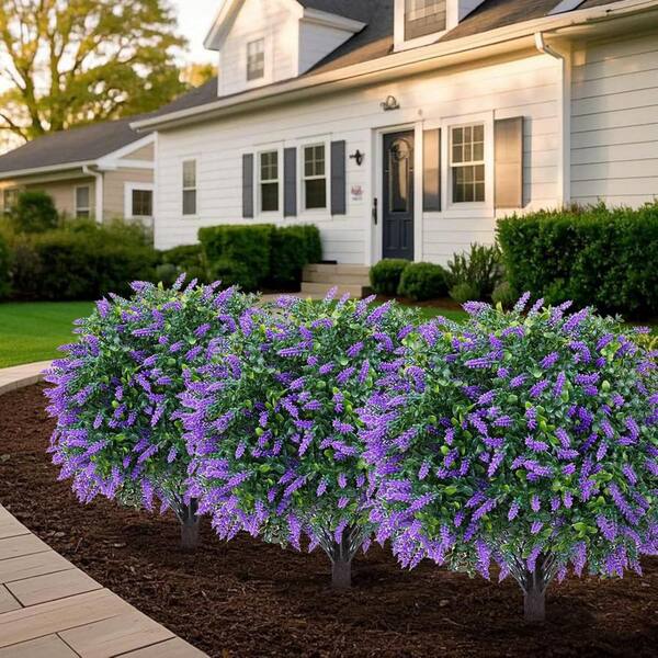 16'' Artificial Lavender Topiary Ball Trees Garden Stakes, 2-Pack
