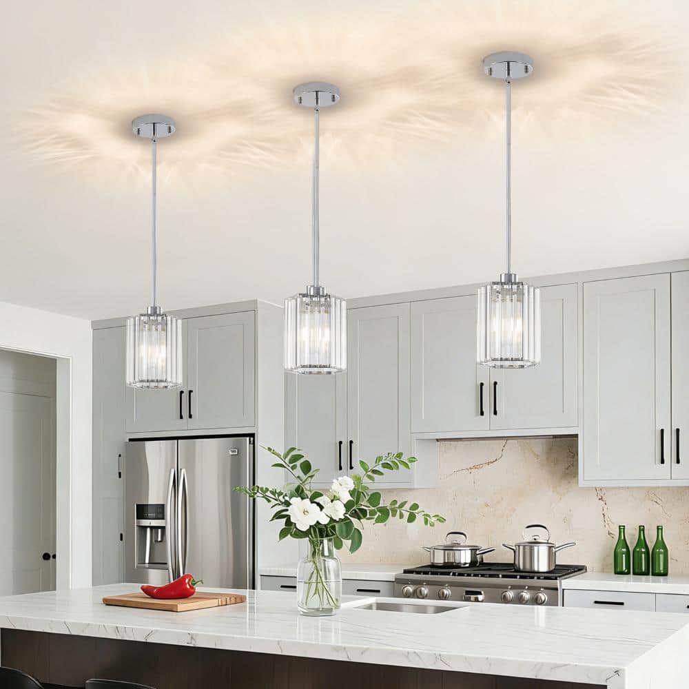 3-Pack Modern 1-Light Silver Hexagon Pendant Light with Crystal Glass Shade price history on PriceWatchPro