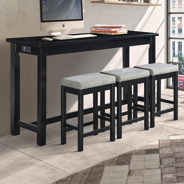 Brim 4-Piece Black Finish Wood Bar Table Set Seats 3
