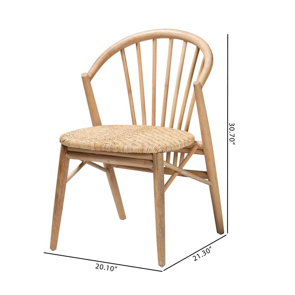 Bohemian Mid-Century Natural Brown Rattan & Cane Side Chair